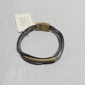 BKE multi leather with rhinestone bar and magnetic clasp bracelet pewter/brass